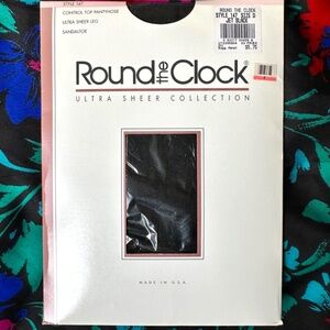 NOS 90s Black DuPont Round the Clock Ultra Sheer Nylons Stockings